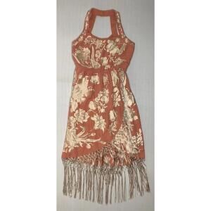 Anthropologie Lucile Size 0 Petite Pink BOHO Embroidery Fringe Dress P151